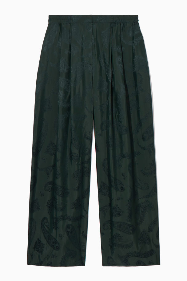 COS Wide-leg Paisley-jacquard Trousers Dark Green / Paisley