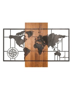 HOMEMANIA Tierra Metall- und Holzdekoration- Wall Art Wall - für Schlafzimmer, Wohnzimmer, Wohnbereich, Eingangshalle - Schwarz, Braun aus Metall, Holz, 84 x 9 x 57,5 cm