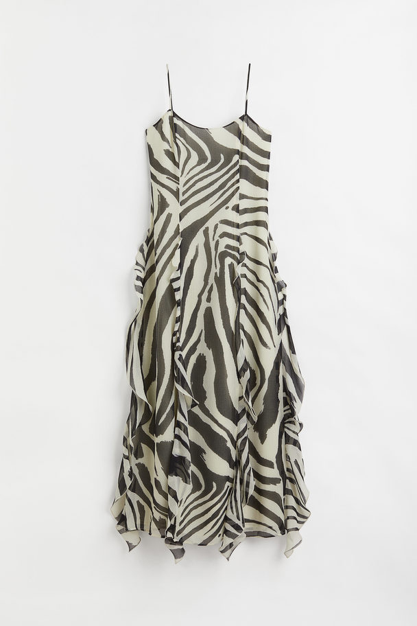 H&M Flounced Chiffon Dress Black/zebra Print