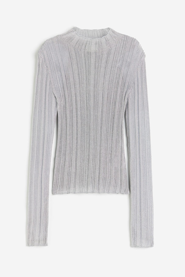 H&M Shimmering Rib-knit Jumper Silver-coloured
