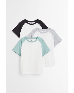 Set Van 3 Katoenen T-shirts In Blokkleuren Wit/blokkleuren