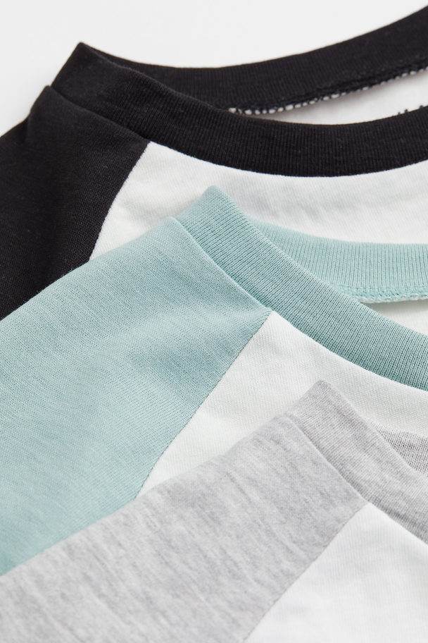 H&M Set Van 3 Katoenen T-shirts In Blokkleuren Wit/blokkleuren