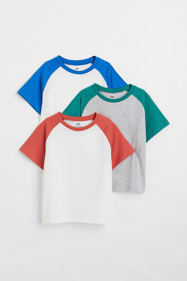 H&M Set Van 3 Katoenen T-shirts In Blokkleuren Wit/blokkleuren