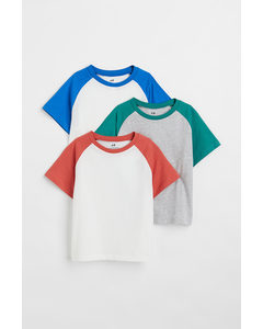 Set Van 3 Katoenen T-shirts In Blokkleuren Wit/blokkleuren