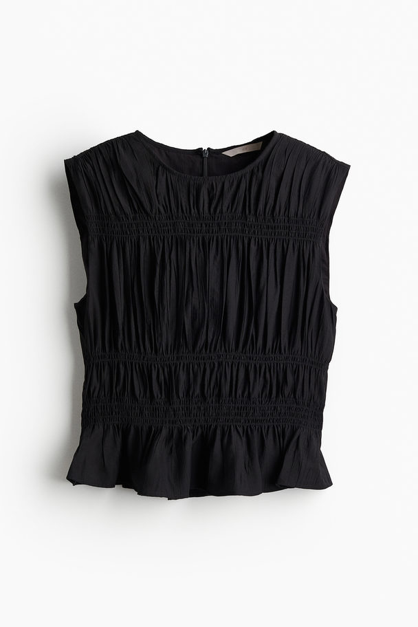 H&M Gesmoktes Top Schwarz