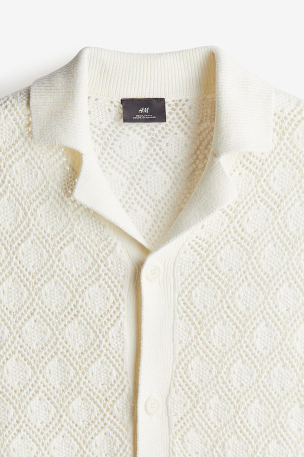 H&M Skjorte Med Korte Ærmer Og Hæklet Look Regular Fit Hvid