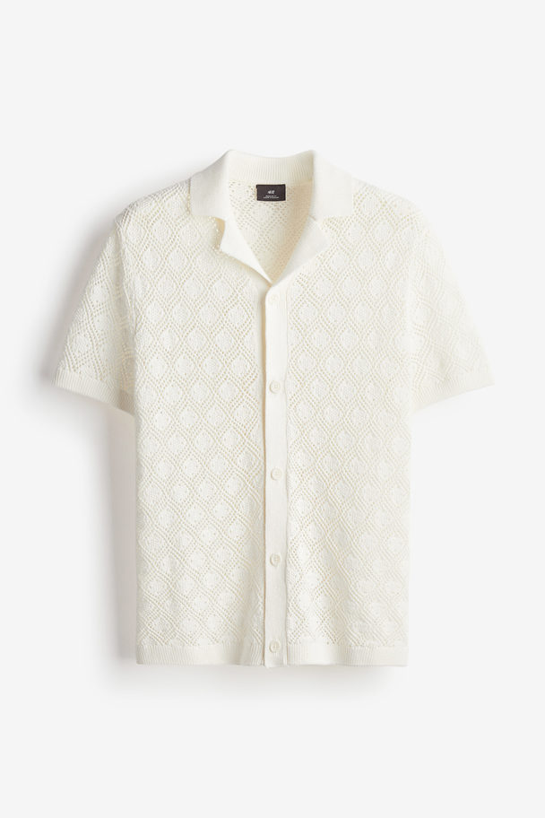 H&M Skjorte Med Korte Ærmer Og Hæklet Look Regular Fit Hvid