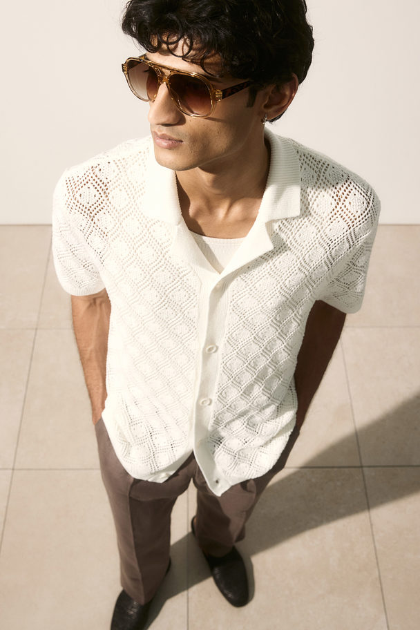 H&M Casual Overhemd Met Gehaakte Look - Regular Fit Wit