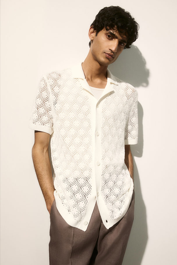 H&M Regular Fit Crochet-look Resort Shirt White
