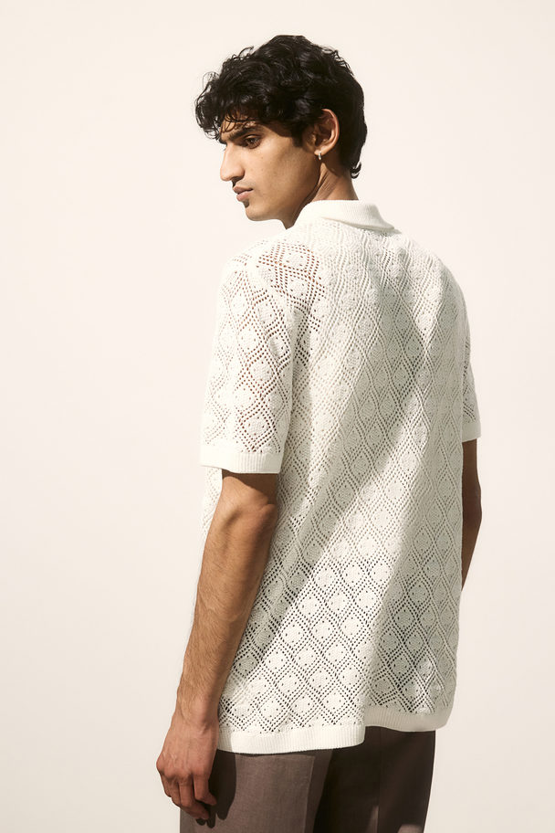 H&M Regular Fit Resortskjorte Med Heklet Look Hvit