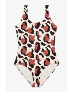 Deep Back Swimsuit Brown Leopard Print