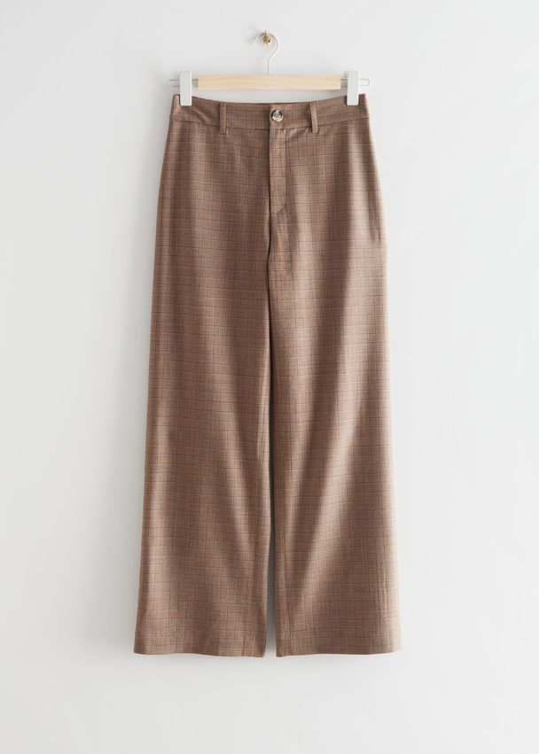& Other Stories Wide Wool Trousers Beige Checks
