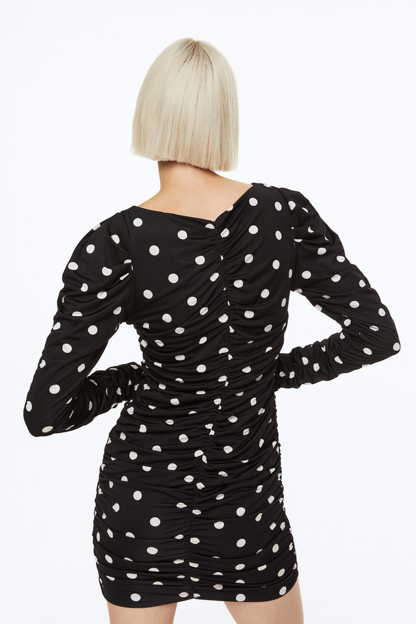 H&M Gathered Bodycon Dress Black/spotted