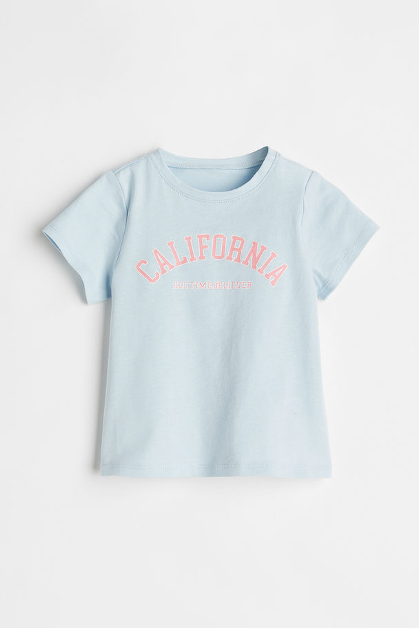 H&M T-shirt Met Print Lichtblauw/california