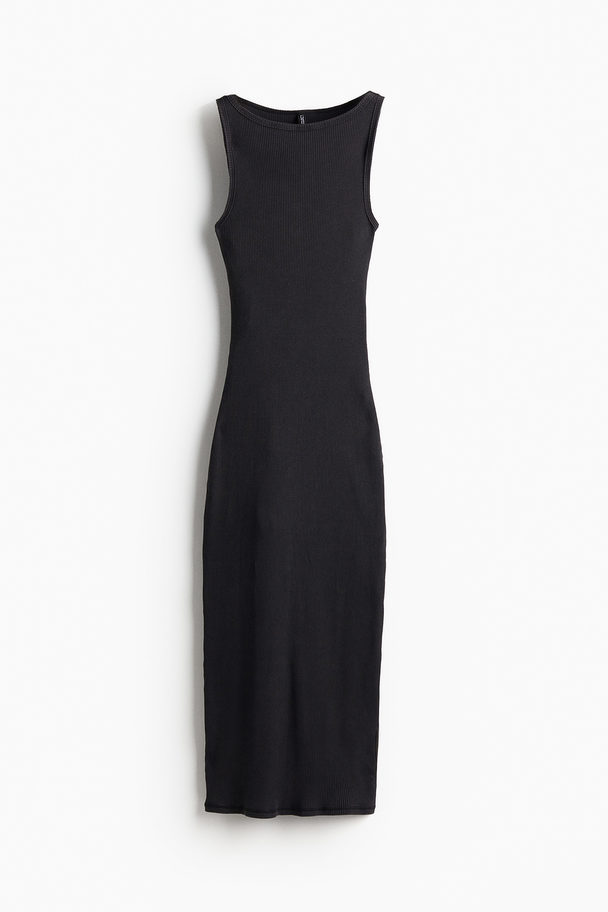 H&M Geripptes Bodycon-Kleid Schwarz