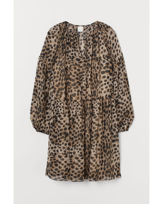 H&M Chiffon Dress Beige/leopard Print