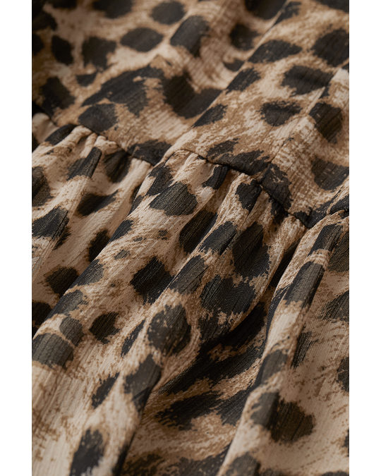 H&M Chiffon Dress Beige/leopard Print