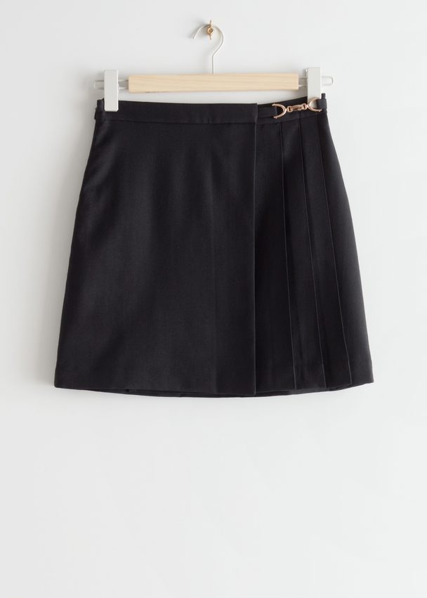 & Other Stories Pleated Wool Mini Skirt Black