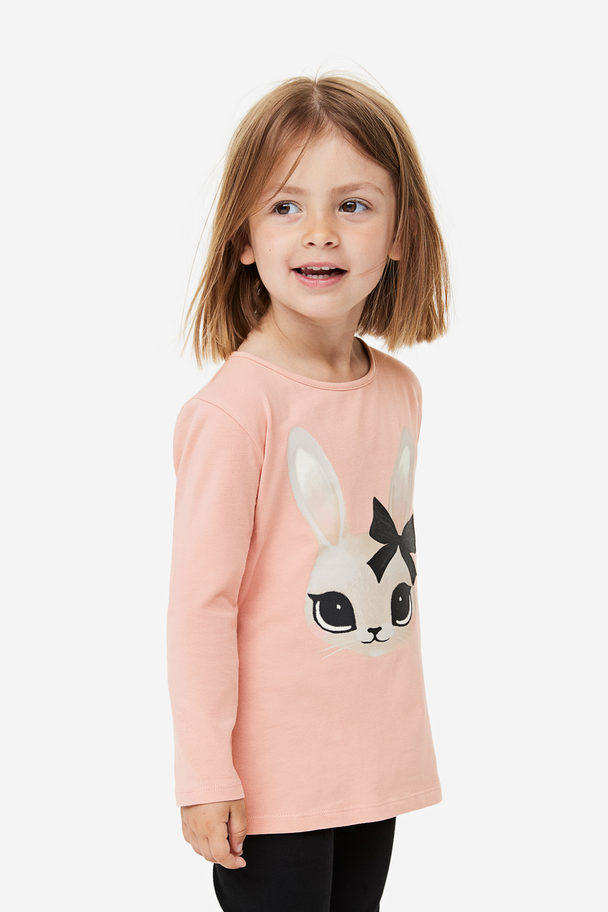 H&M Printed Jersey Top Pink/rabbit