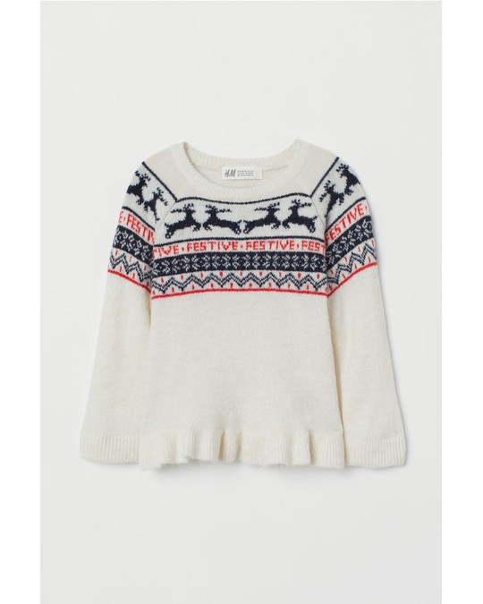 H&M Jacquard-knit jumper Natural white/Reindeer