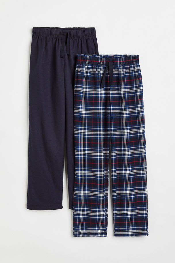 H&M Set Van 2 Pyjamabroeken Van Katoenen Flanel Marineblauw/geruit