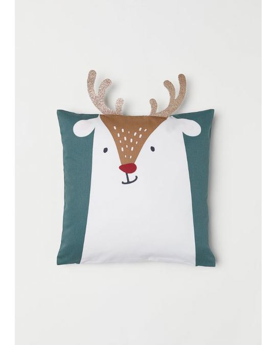 H&M HOME Cotton twill cushion cover Green/Reindeer