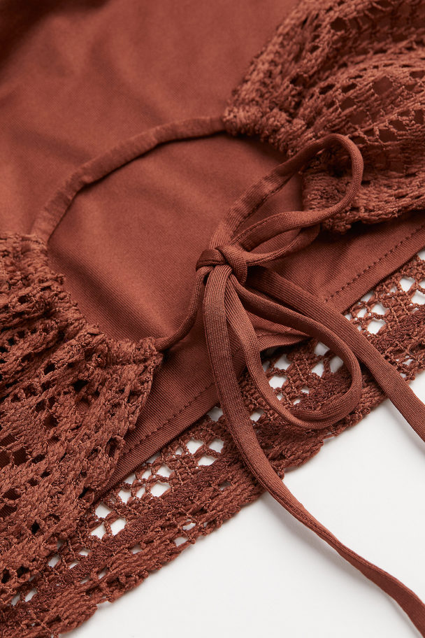 H&M Crochet-look Crop Top Dark Brown