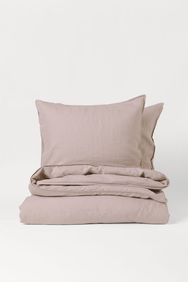 H&M HOME Dobbelt Sengesett I Lin Pudderrosa