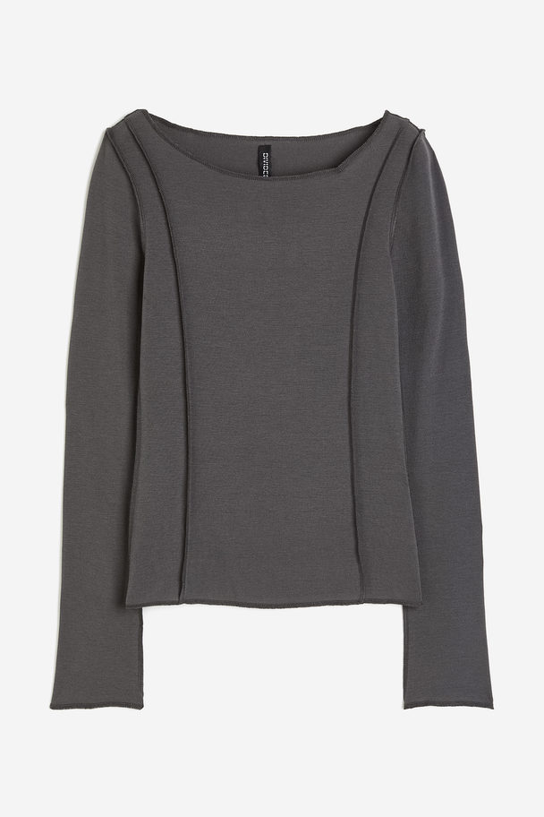 H&M Flatlock-seam Long-sleeved Top Dark Grey
