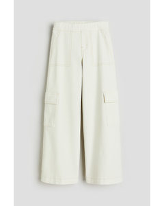 Wide Cargo Trousers White