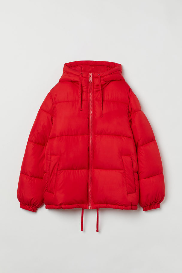 H&M Puffer Jacket mit Kapuze Rot