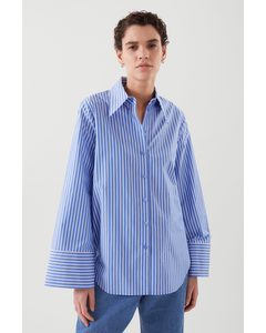 Relaxed-fit Wide-sleeve Shirt Light Blue / White
