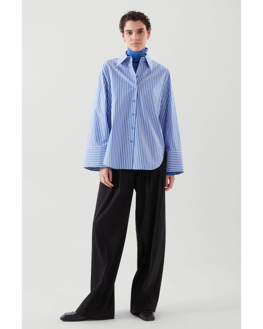 COS Relaxed-fit Wide-sleeve Shirt Light Blue / White