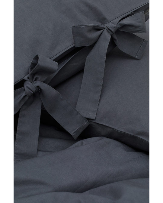 H&M HOME Tie-detail Double Duvet Cover Set Dark Grey
