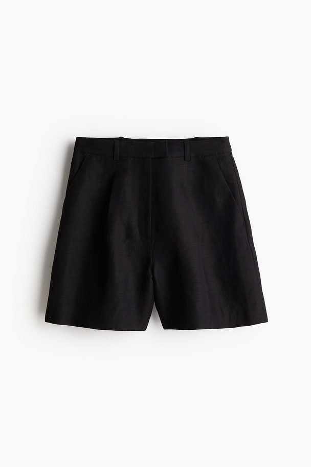 H&M Linen-blend Shorts Black