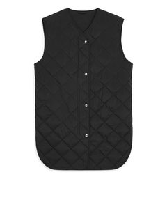 Oversized Long Quilted Vest Black