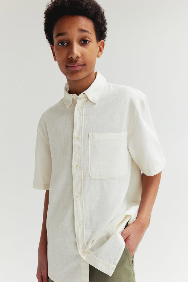 H&M Baumwollhemd mit Kurzarm Weiß