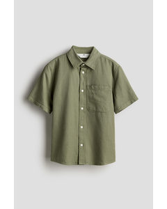 Short-sleeved Cotton Shirt Khaki Green