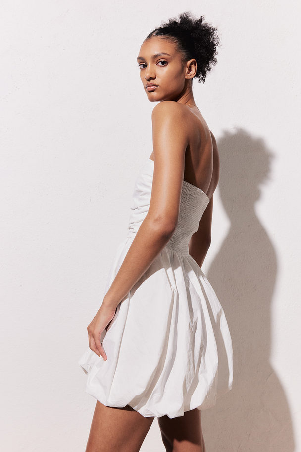 H&M Bubble-hem Bandeau Dress Cream