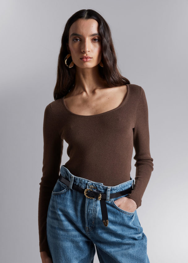 & Other Stories Fitted Scoop-neck Top Brown