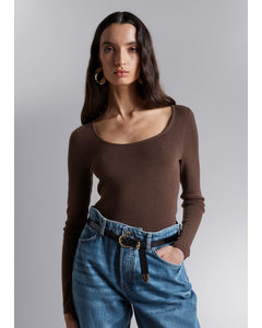 Fitted Scoop-neck Top Brown