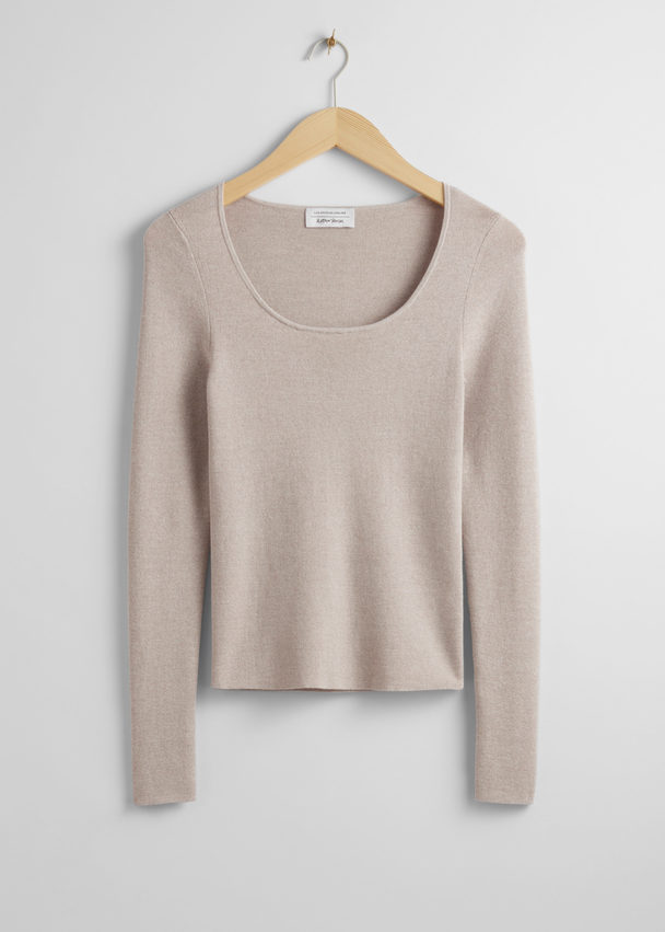 & Other Stories Fitted Scoop-neck Top Beige