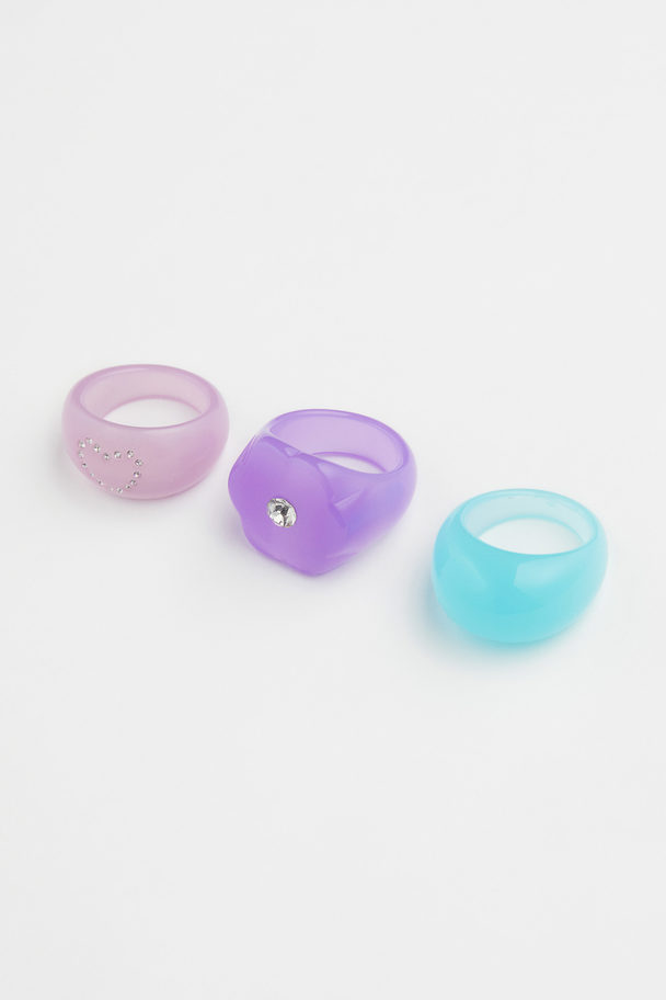 H&M 3-pack Rings Light Blue/purple/light Pink