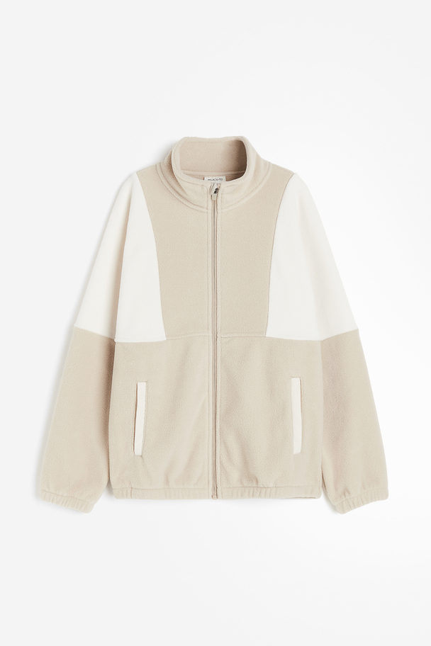 H&M Fleece Jacket Light Beige/block-coloured