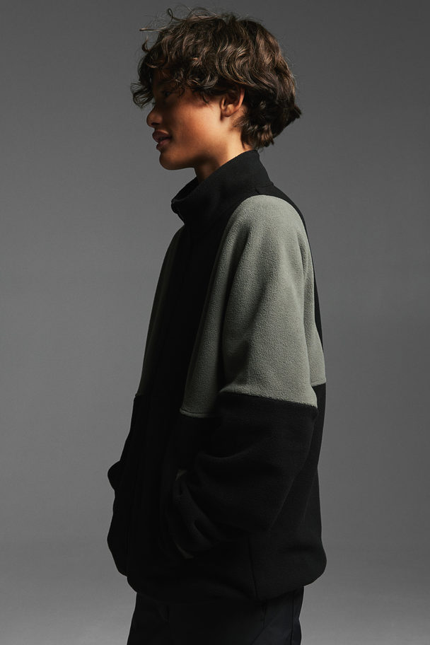 H&M Fleece Jacket Black/block-coloured