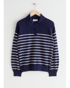 Striped Polo Knit Sweater Blue Stripes