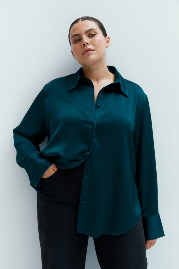 H&M Skjorte I Sateng Mørk Grønn