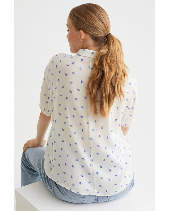 H&M Mama Puff-sleeved Blouse White/blue Floral