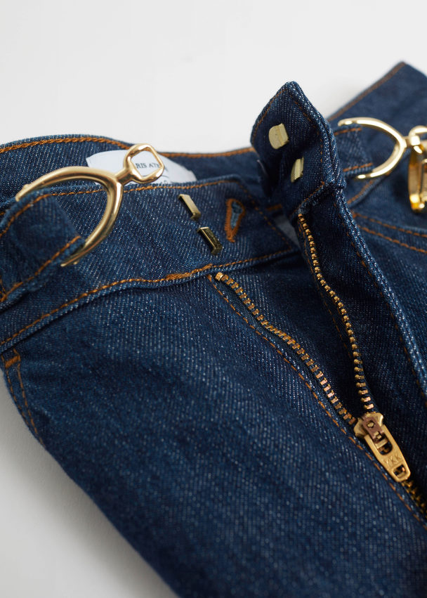 & Other Stories Straight Gold-buckle Jeans Dark Blue Denim