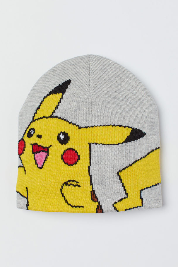 H&M Strickmütze Hellgraumeliert/Pokémon